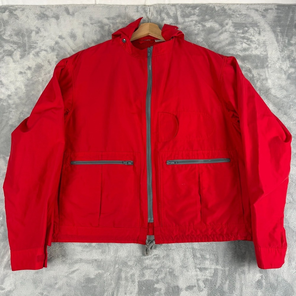 Vintage Izod Lacoste Jacket Mens XL Red Hooded Full Zip Windbreaker Jacket